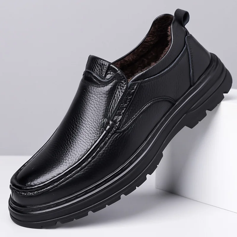 Men's business leather shoes, genuine leather top layer, cowhide, comfortable soft sole, fleece casual leather shoes