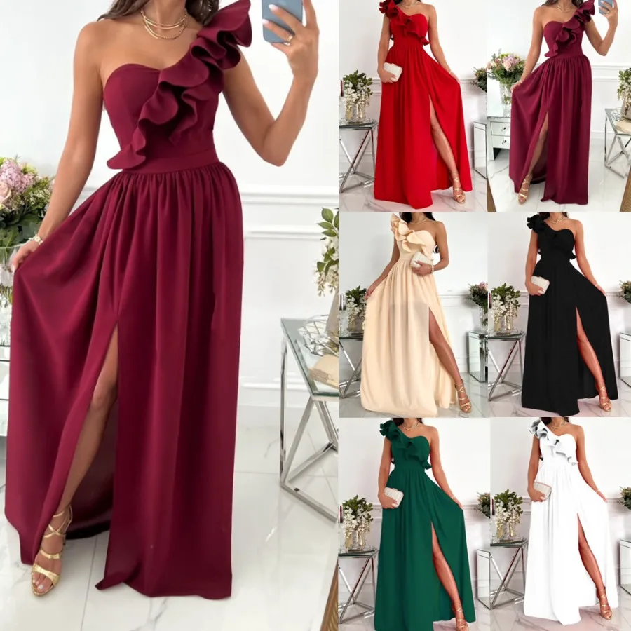 

【New style】2022 Wish hit sleeveless ruffle hem split women's dress for women