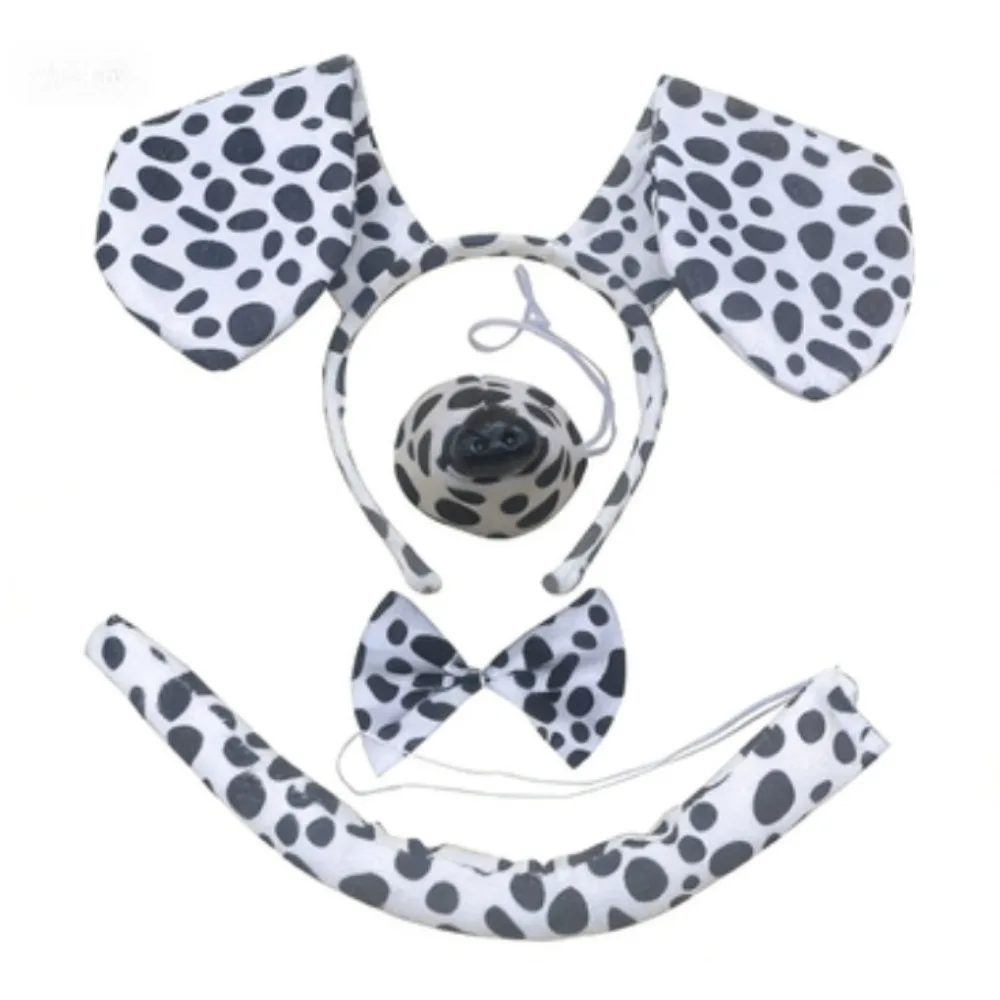 PESENAR Cute Dalmatian Puppy Costume Set, Black White Spotted Ears Headband + Nose Mask + Bow Tie + Tail, Perfect for Halloween,