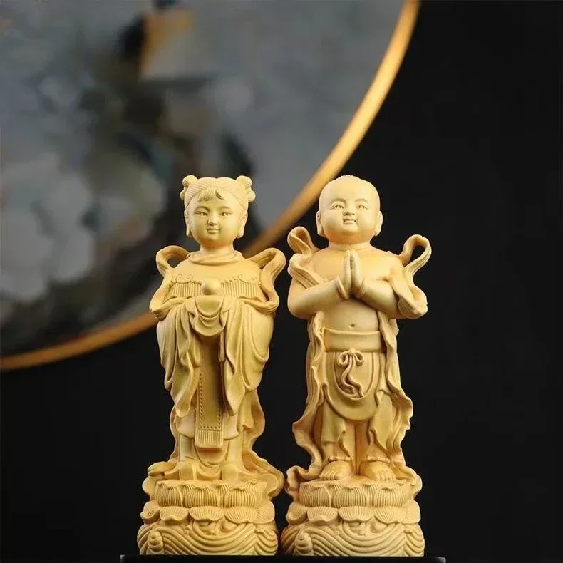 

High 9cm Boxwood Carving Child Girls Boys Home Living Room Desktop Fortune Office Ornaments