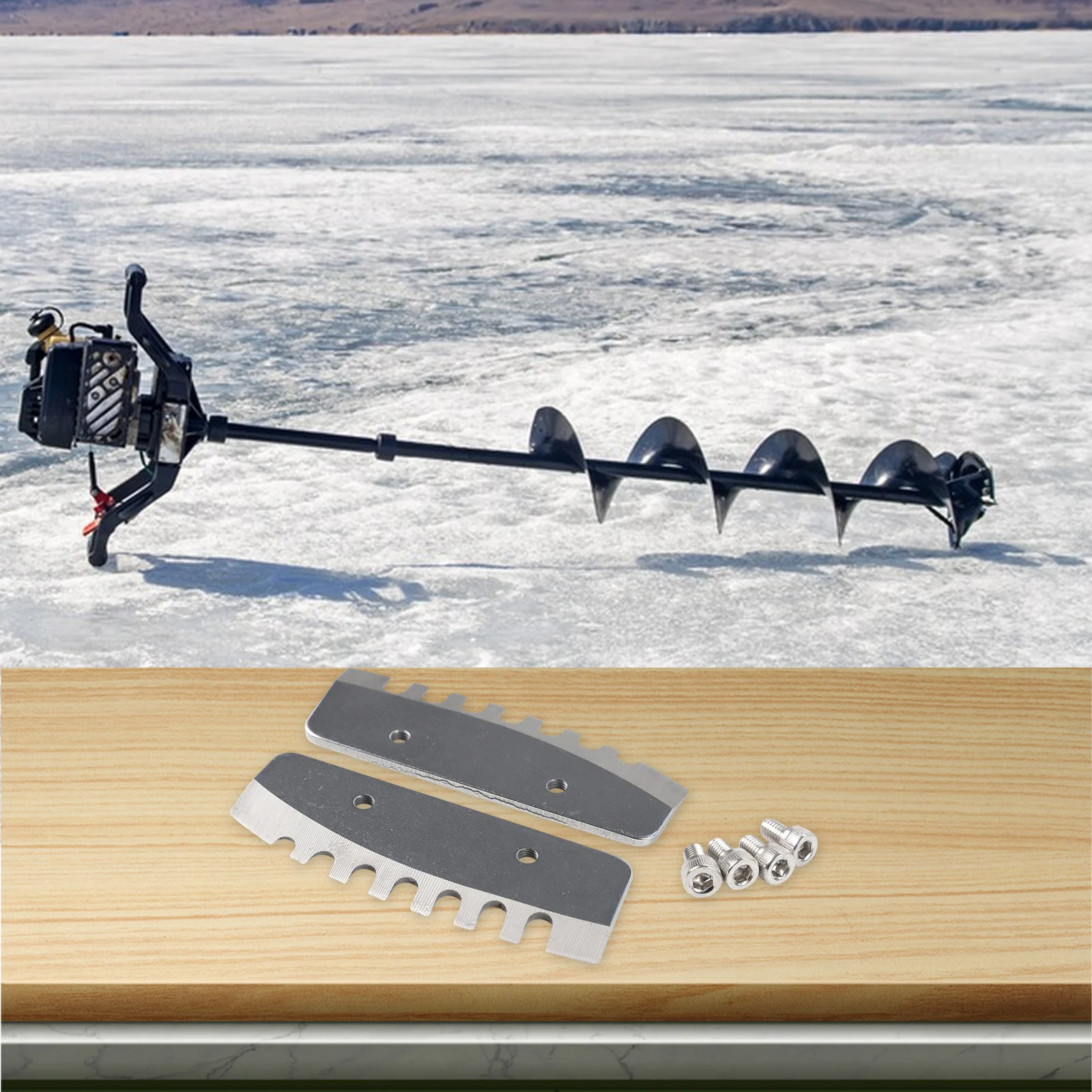 

8 Inch Blades Ice Auger Blades Threaded Design Tartness Maintenance Tool Gloves Recommended Replacement For Ice Auger