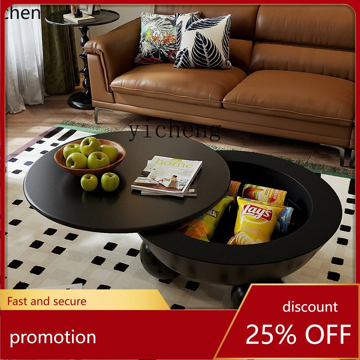 

HXL simple coffee table living room home modern black table round edge table high-end creative