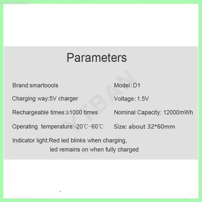 1.5V LR20 12000mWh D Size Rechargeable Lithium Battery with Type-C charging cable, For Flashlight,Gas stoves and Water Heaters