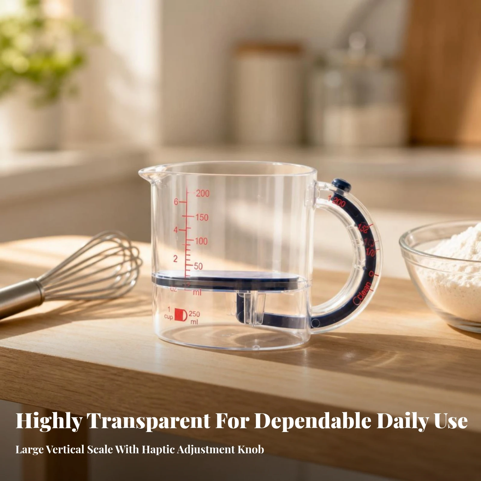 Transparent Adjustable Measuring Cup | Clear Graduated Markings, Measuring Cup with Pouring Spout, for cooking