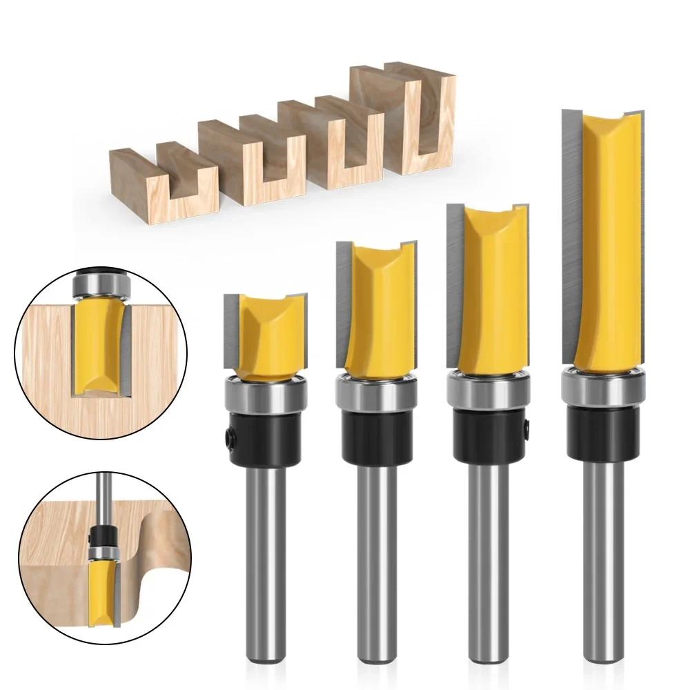 1pcs 1/4'' Flush Trim Router Bit Pattern Bit Top & Bottom Bearing 1/2