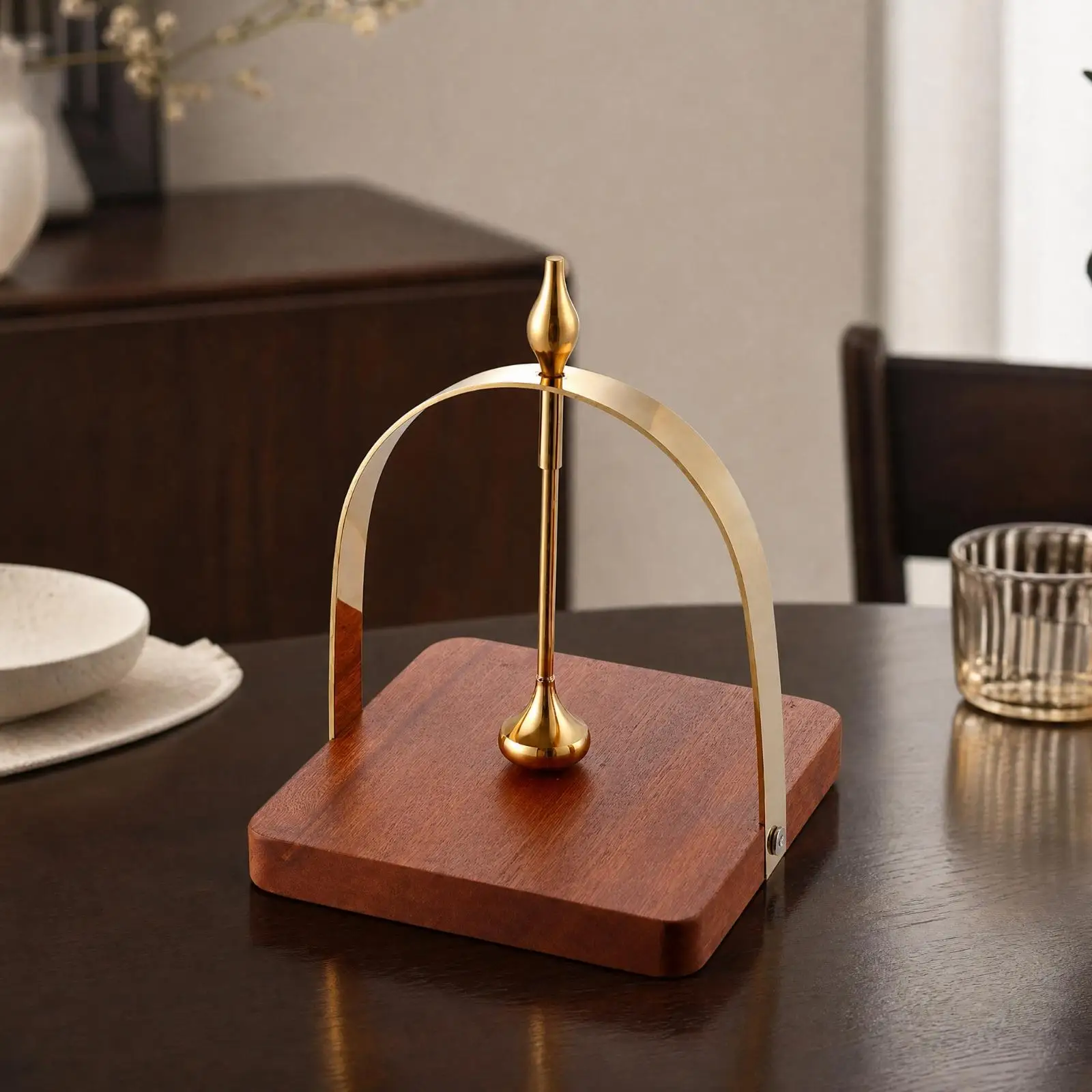 Refined Wooden Base Napkin Holder with Lifting Rod for Quick Napkin Access on Home Dining Tables Hospitality Counters