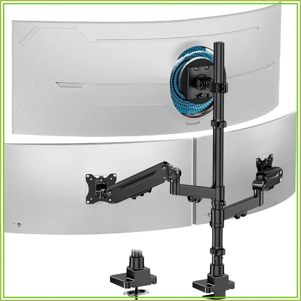 Triple Monitor Mount Up To 49 Inches, Heavy Duty 3 Arm Desk Mount With Gas Spring, Holds 44 Lbs, Black