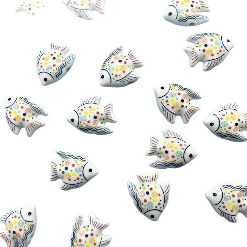 5pcs 22x18mm Printing Handmade Ceramic Fish Beads For Jewelry Making Tropical Fish Porcelain Bead DIY Bracelet Necklace Earring