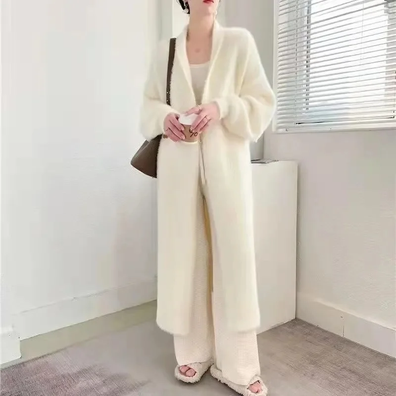 جديد منتصف طول أزرار مثير سليم تقليد المنك سترة مشغولة من الصوف سترة الإناث سترة الخريف الشتاء سترة سترة المرأة 2025