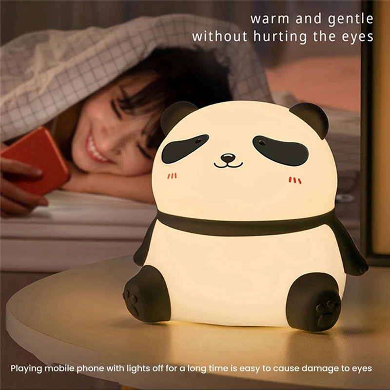 Cute Panda LED Night Light Silicone USB Rechargeable Timer Bedside Lamp Room Decor Children Nightlight Gift-ABXK