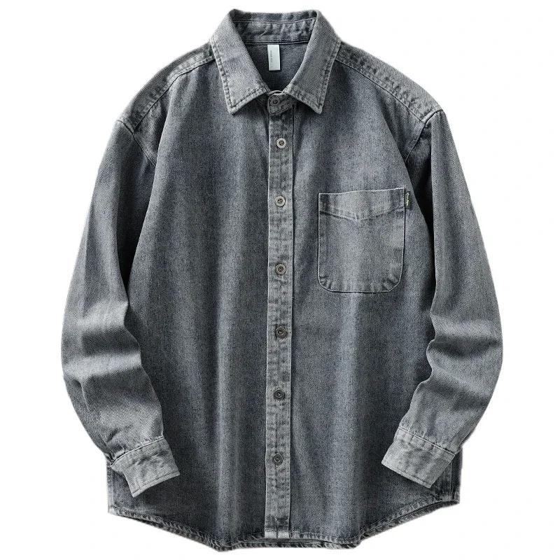الخريف والشتاء الأدوات الأمريكية الجديدة قميص طويل الأكمام، الراقية قميص الدنيم فضفاض ومتعدد الاستخدامات، سترة سترة الرجال