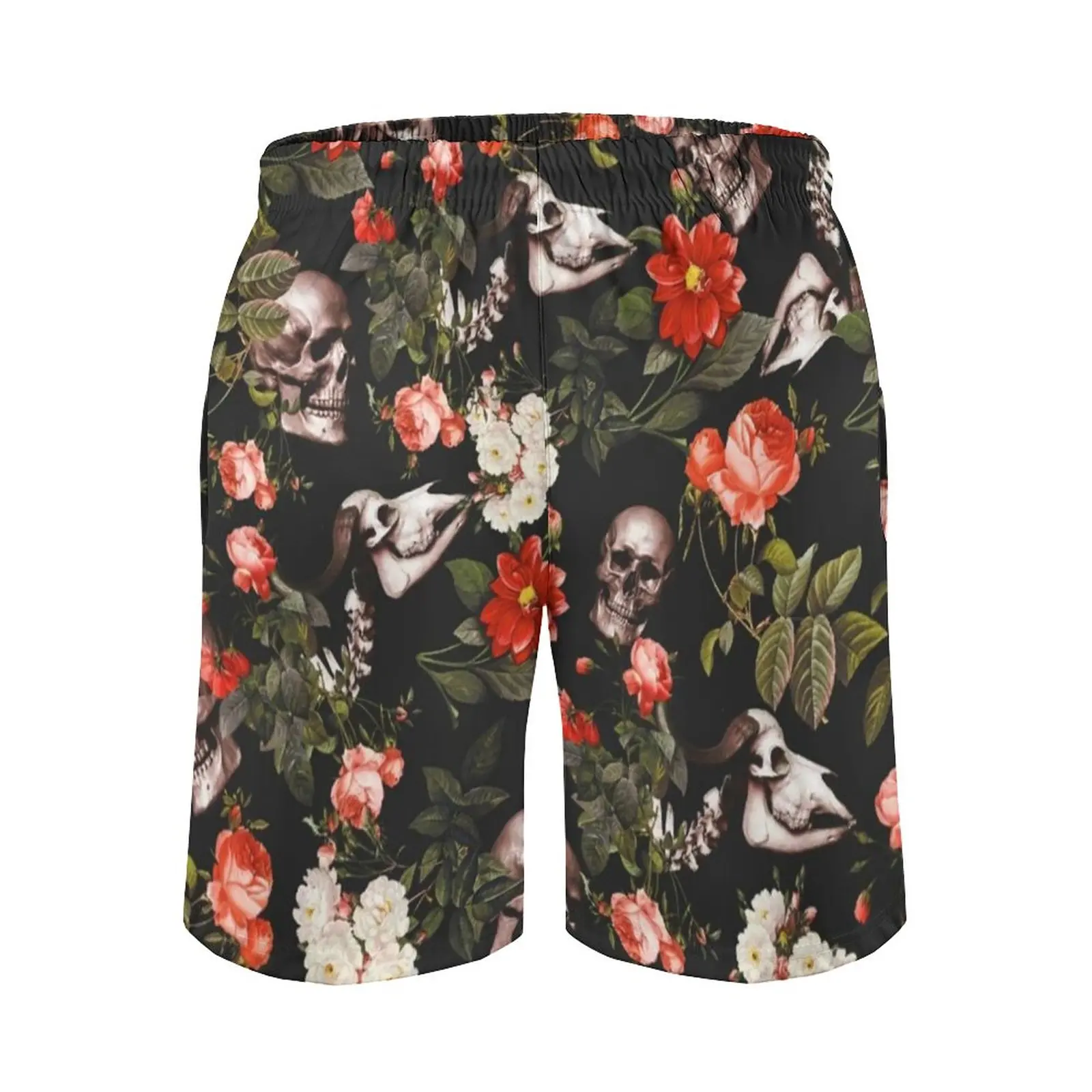 Skull Pattern Board Shorts Quality Males Beach Shorts  Garden Floral Print Daily Swim Trunks Big Size