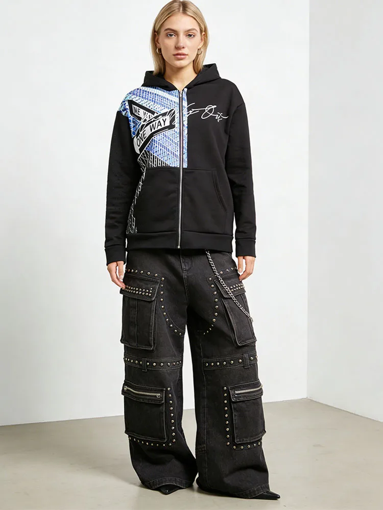 

Худи с принтом в стиле готик-панк для мужчин и женщин, модная толстовка Y2K с капюшоном на молнии, унисекс