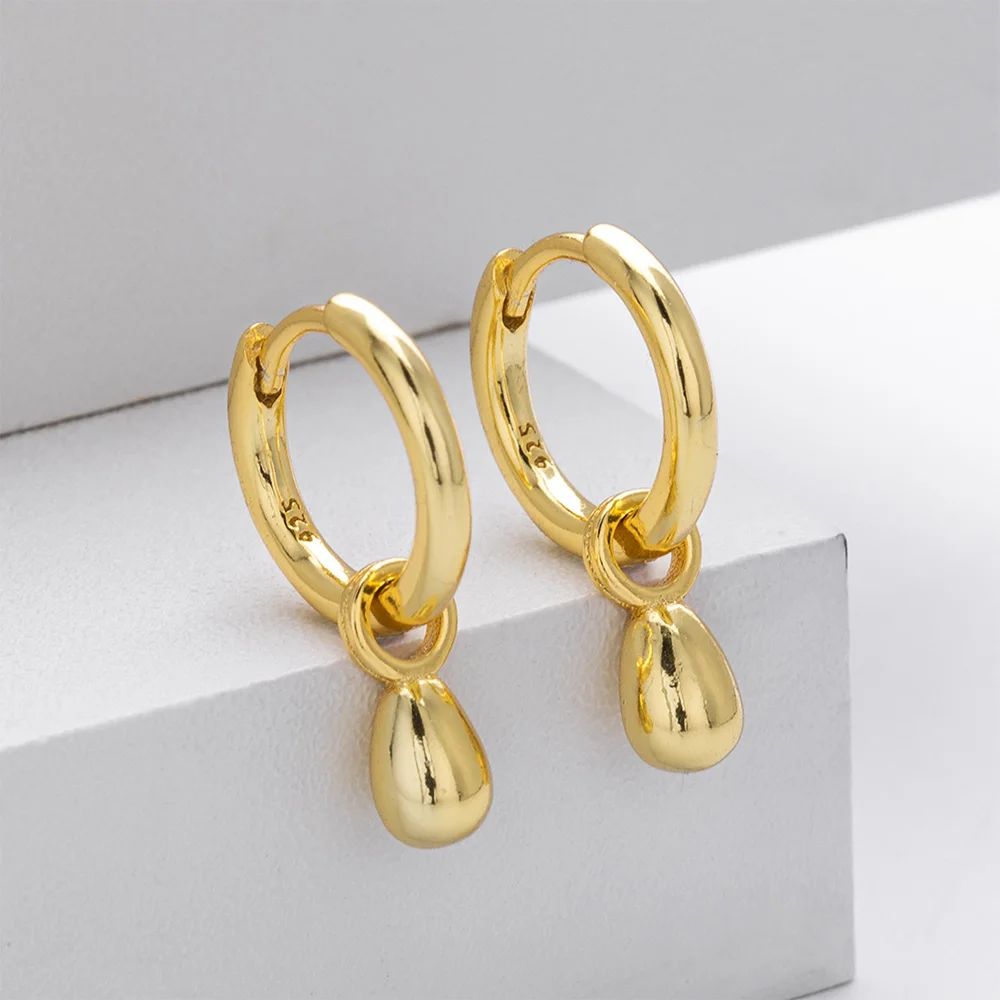 MIYEJI Real S925 Sterling Silver Water Drop Bead Pendant Hoop Earrings For Women Party Classic Fine Jewelry Geometry Accessible 6