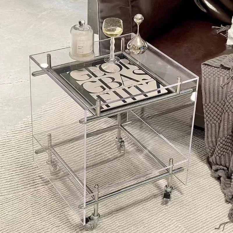 

Acrylic mobile cart small apartment living room bedside storage light luxury table Internet celebrity ins