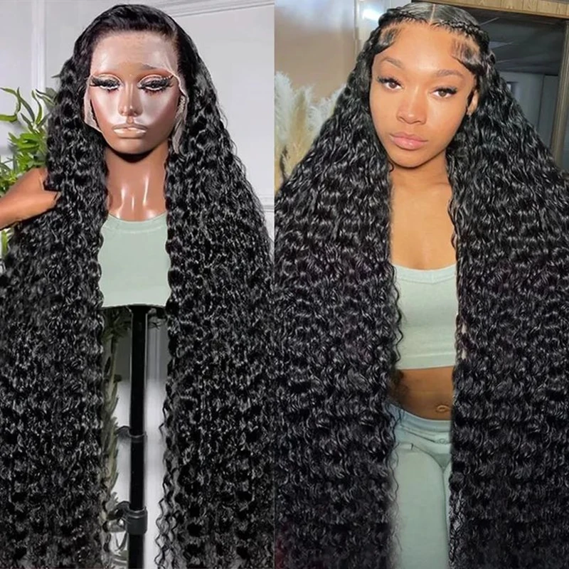 Perruque Lace Front Wig naturelle bouclée, cheveux humains, Deep Wave, 13x6, 13x4, pre-à-porter, densité 220%, pour femmes