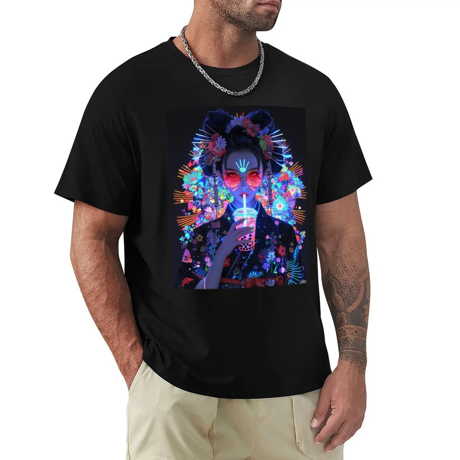 Boba Geisha T-Shirt Stylish Print Short Sleeve Tee