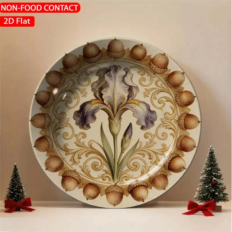 1pc Renaissance Floral Acorns Plate - Brown Ceramic Ornamental Plate with Acorn &, Non-Food Contact Suitable for Home Desk
