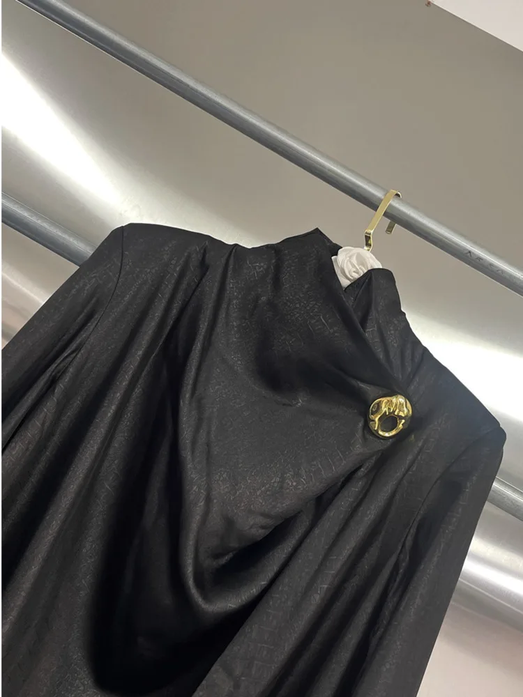 DFDG 2025 فستان عمل أنيق للنساء لربيع وصيف بأكمام طويلة وربطة عنق وأزرار ذهبية عالية الخصر فستان حفلات الزفاف للضيوف #3