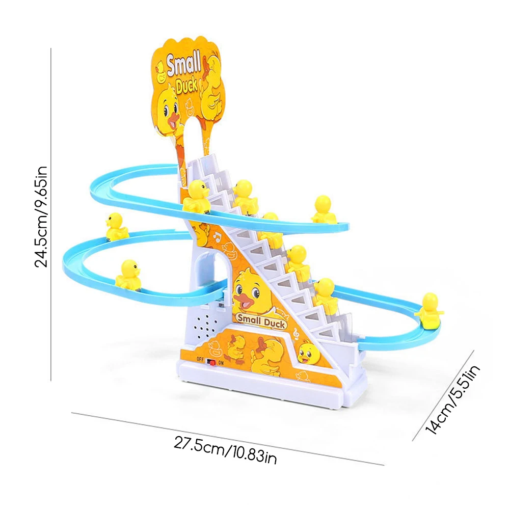 Juego de tobogán de montaña rusa de patos, estilo Montessori, preescolar, escalada, patos, pista de carreras, luces, música, juego de pista educativo