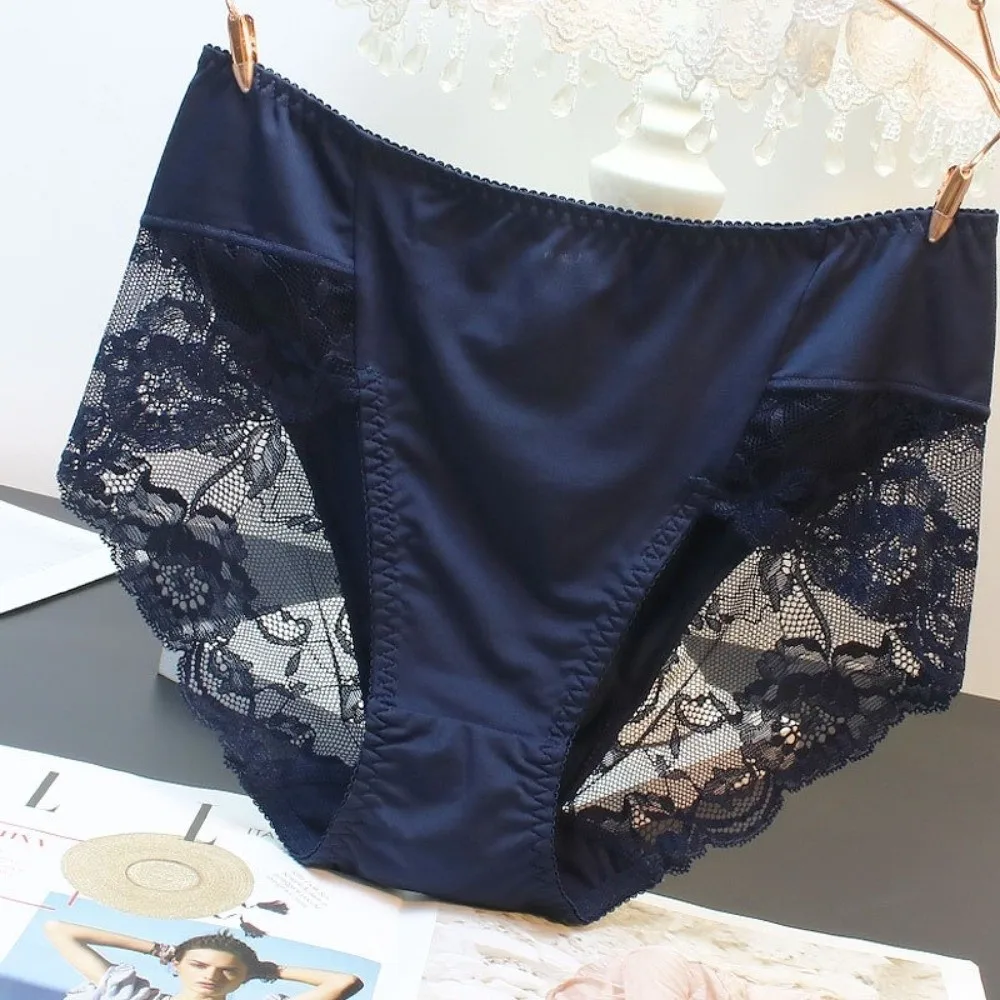 

Breathable Mid Waist Lace Panties Plus Size Cotton Crotch Lace Underpants Floral Mesh Women Underwear Lady