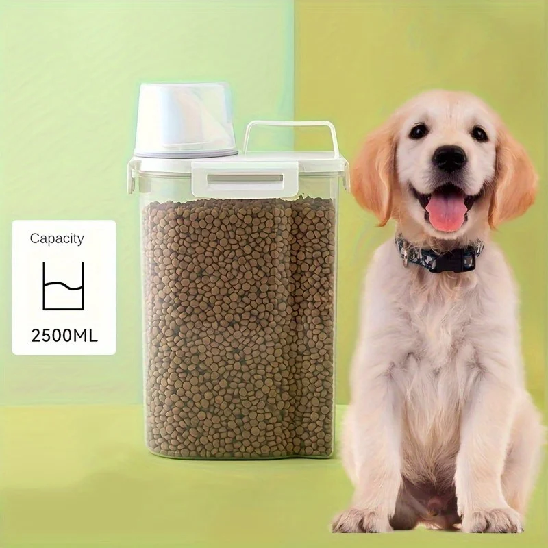 1Pc Pet Sealed Food Storage Bucket-Moisture-Proof Dog Food Storage Container With Handle Design &Measuring Cup,Pet Feed Supplies