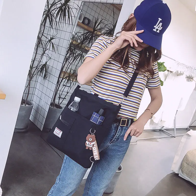 Women Canvas Handbags Shoulder Bag Ladies Shopping Bags Cartoon Fabric Grocery Crossbody Messenger Tote Books Bags for Girls