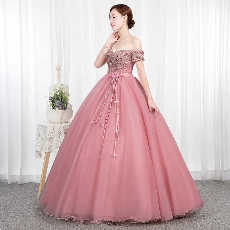 Robe de mariée et robe de soirée brodée pour femmes, asymétrique épaule dénudée, à la mode, amincissante, fil coloré, jupe bouffante, longue, 2026