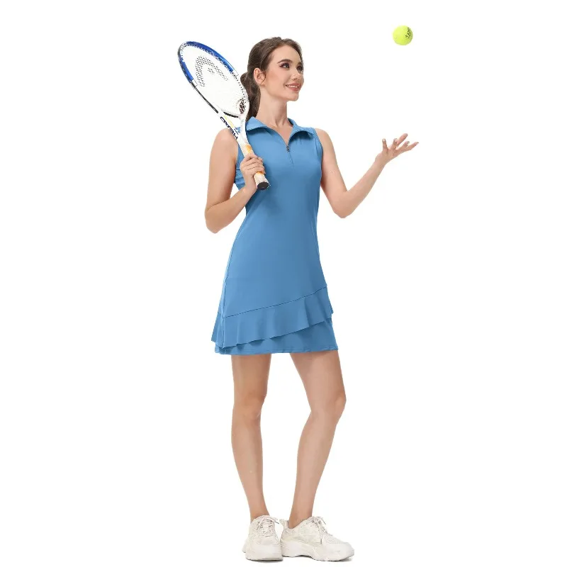 

2Pcs Women Sleeveless Tennis Dress with Shorts, Breathable Golf Tennis Tank Skirt for Summer Sports Casual Wearing