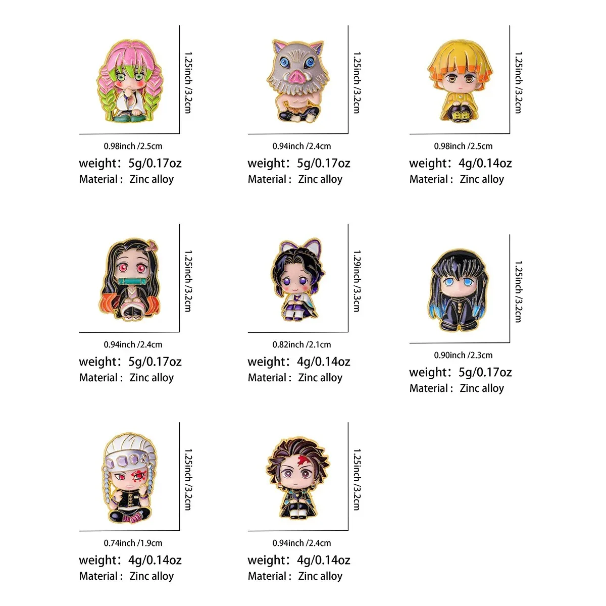 

Набор из 8 милых эмалевых значков-брошей «Истребитель демонов» с персонажами аниме (Танджиро, Незуко, Шинобу, Гию, Ренгоку) для косплея, подарок