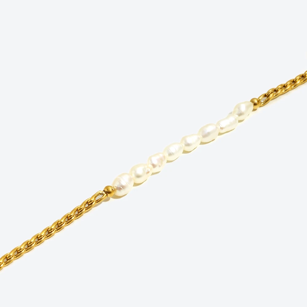 E.B.belle Gift Fine Polished  New Woven Chain Bracelets Bangles Stainless Steel Waterpoorf Elegant Pearl Bracelet For Women