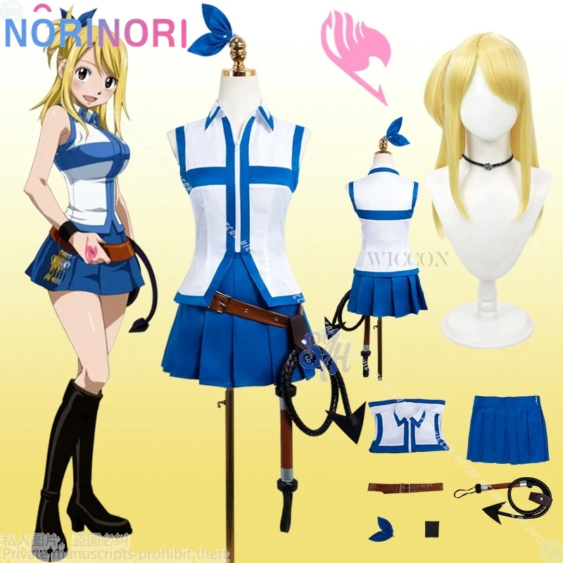 

Anime FAIRY Lucy Cosplay Sexy Blue White Sleeveless Y2K Cropped Top Mini Dress Kawaii Headwear Halloween Party