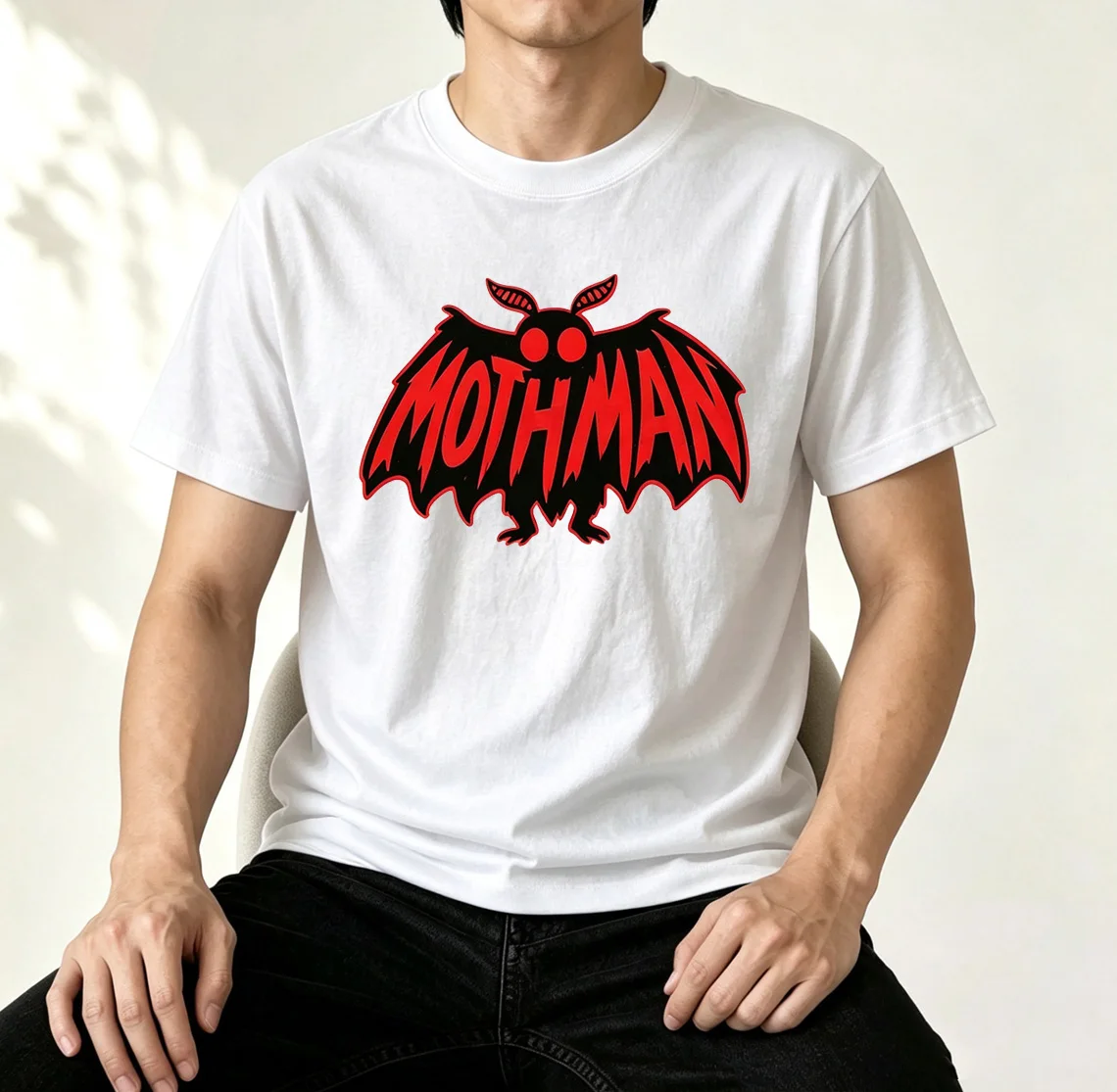 Mothman Graphic T-Shirt Retro Cryptid Creature Horror Tee Unisex Vintage Cryptozoology Apparel Gift for Urban Legend Fans