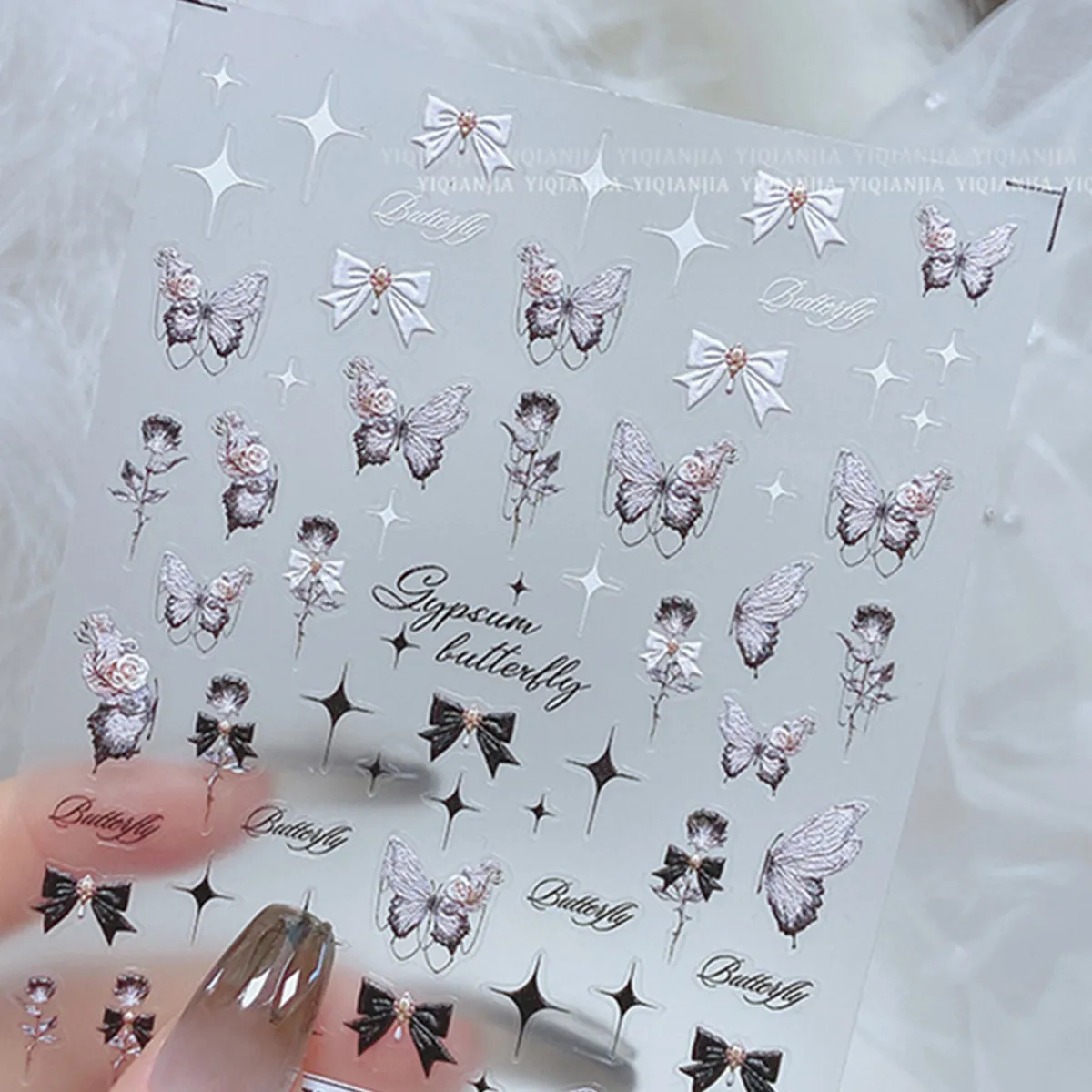 1 stücke 5d geprägte Punk-Serie Nail Art Aufkleber schwarz weiß Bogen Schmetterling Stern Nagel Dekorationen Abziehbilder DIY Maniküre Zubehör