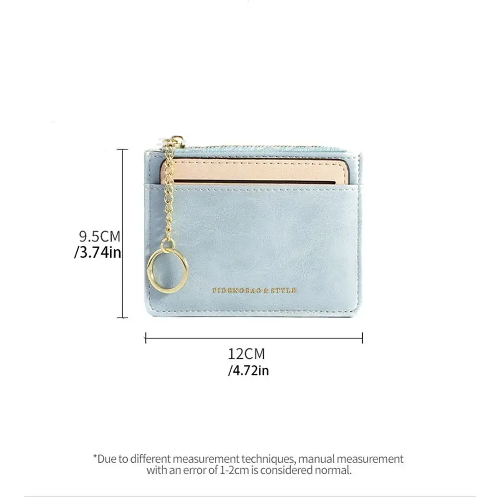 Portable PU Leather Card Bag Thin Mini Wallet Card Holder Solid Color Purse Zipper Coin Purse Men