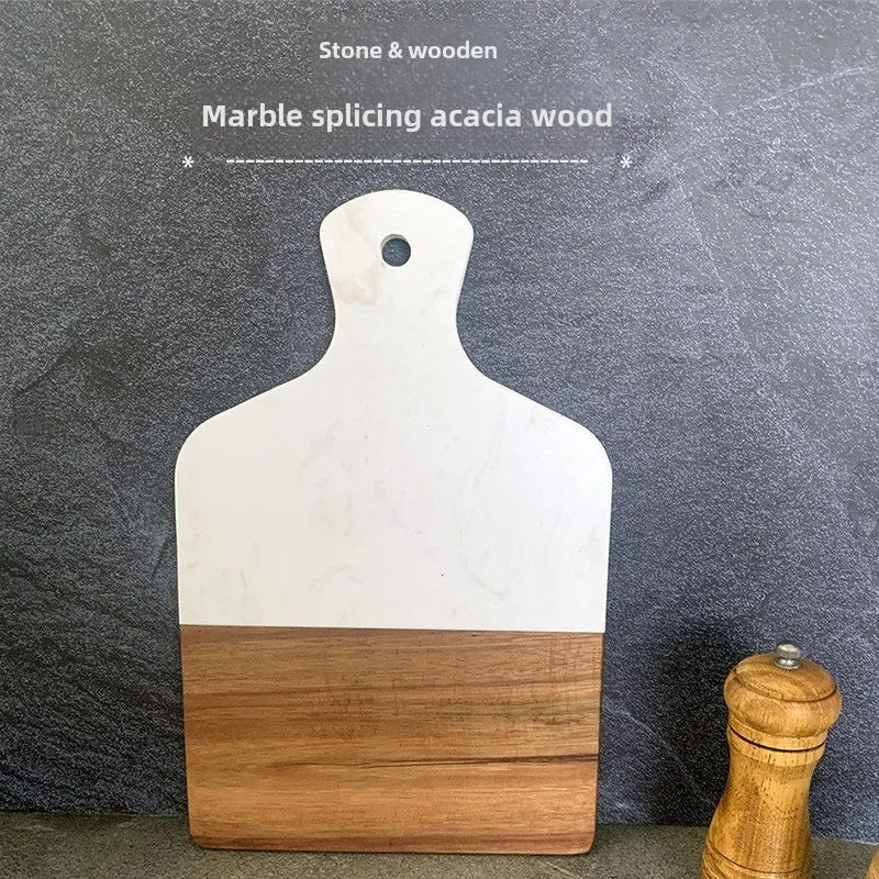 

Marble Wood Serving Tray, Acacia Cutting Board for Kitchen, Reversible Pizza Bread Board with Juice Groove