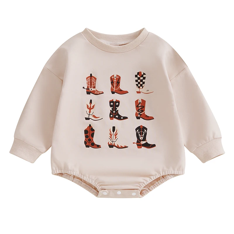 Baby Sweatshirt Romper Classic Long Sleeve Crew Neck Boots Print Bodysuit Newborn Playsuit