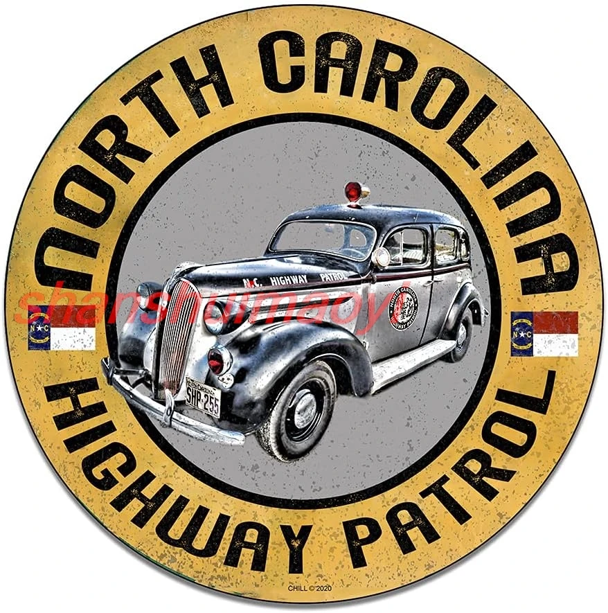 shan ood North Carolina Classic Patrol Car Highway Patrol Reproduction Car Company Garage Signs Metal Vintage Style Decor 1pc