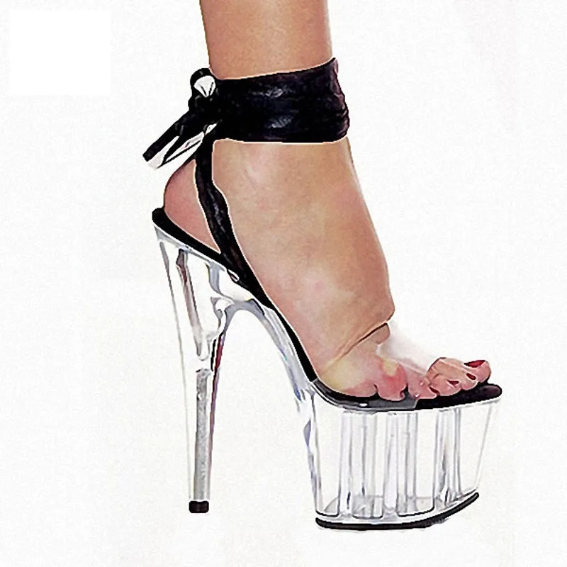 LAIJIANJINXIA New 17CM/7inches PVC Upper Fashion Sexy Exotic High Heel Platform Party Women Sandals Pole Dance Shoes K-003