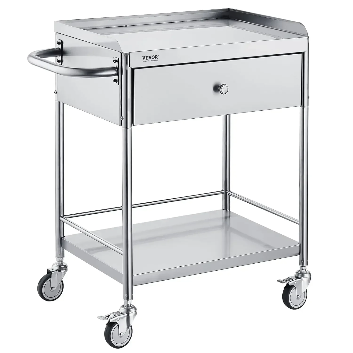 Medical Trolley, Dual-Tier Stainless Steel Trolley with a 220 lbs Load Limit, Equipped with Quiet 360° Casters and a Drawer, Ide