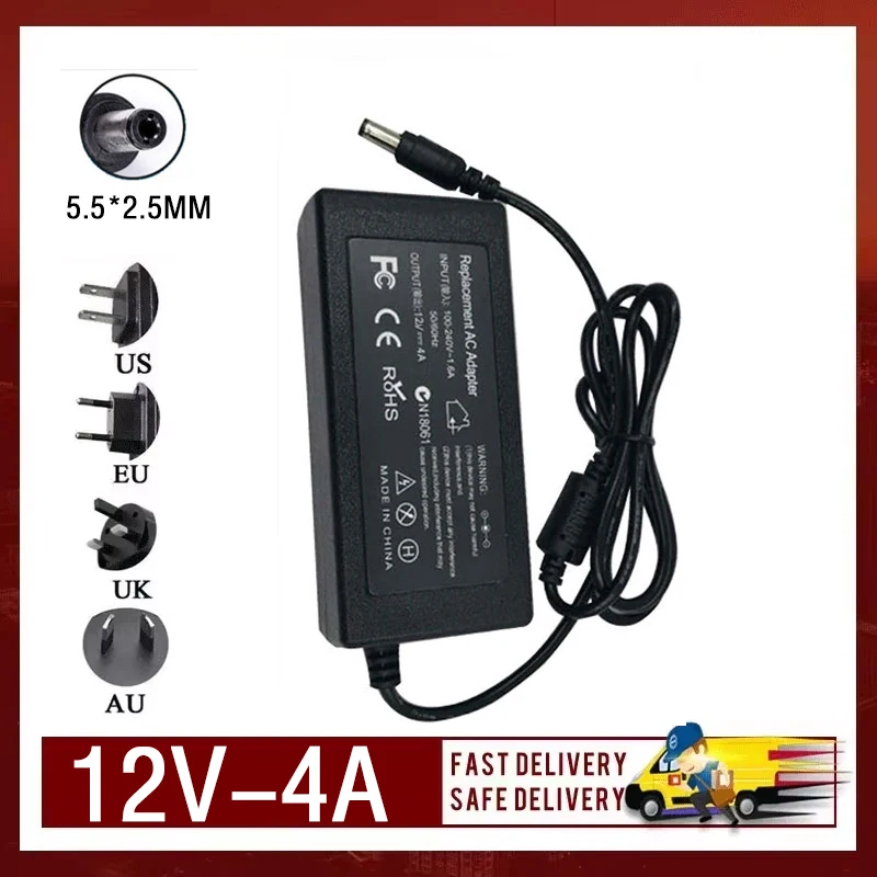 Novos adaptadores AC 12V 4A 5.5*2.5mm para monitor LCD AOC, carregador de energia para monitoramento de tela