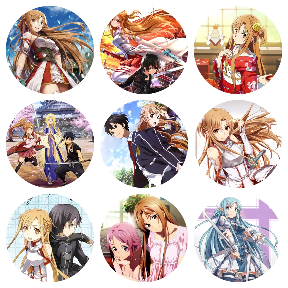 أنيمي السيف الفن على الانترنت جولة سبيكة دبابيس يوكي Asuna الكرتون الشكل صفيح شارات لعبة المينا دبابيس ظهره الحلي الهدايا