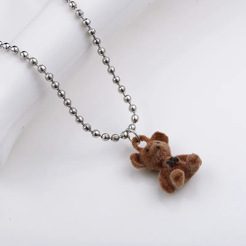 SUMENG 2024 New Korean Fashion Cute Plush Bear Pendant Necklace For Girl Women  Long Sweater Chain  Collar Jewelry