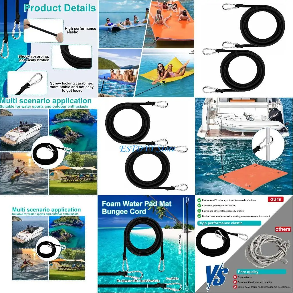 

G6DE 2pack Elastics Mooring Rope for Floating Mats Secure Boats Docking Accessories