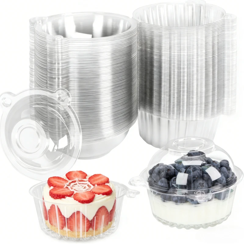 Caja de pastel desechable de 30/50 Uds., caja de plástico para pastel con cabeza de gato, sándwich, Donut, pastelería, panqueques, panadería, cumpleaños, boda, almacenamiento de postres