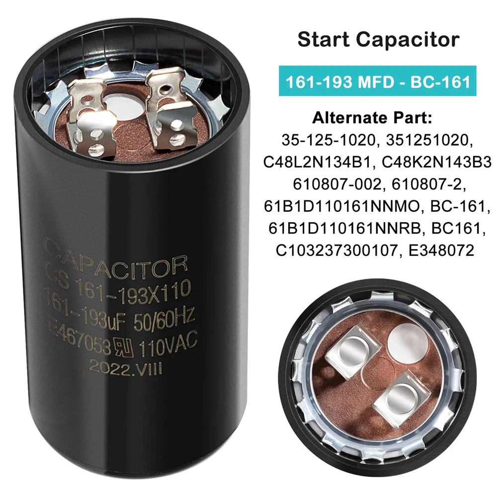 Pool Pump Start Capacitor 161-193 uf/MFD Fit for Hayward Super Pump 0.75/1.0/1.5HP & Max Flo Pumps, Used on 110/220 Volt Motors