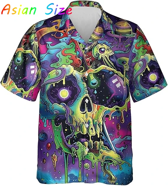 

Мужская уличная винтажная рубашка со скелетом в готическом стиле, повседневные свободные рубашки с гавайским мультяшным принтом для любителей черепа, свободные топы с короткими рукавами