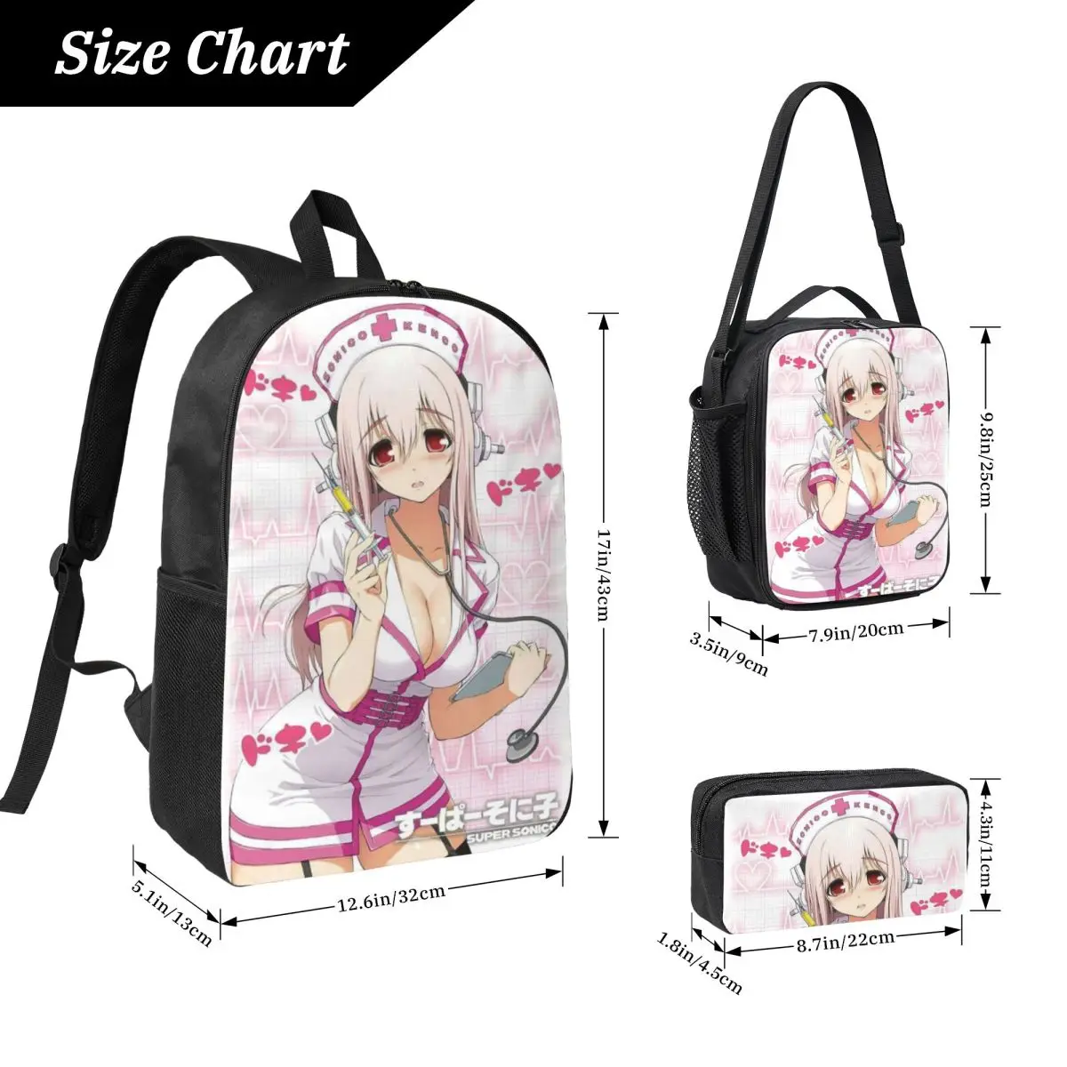 3Pcs Super Sonicos Backpack Set for Children Pencil Boxes Bookbag Sets with Lunch Box For Primary School Students Daypack