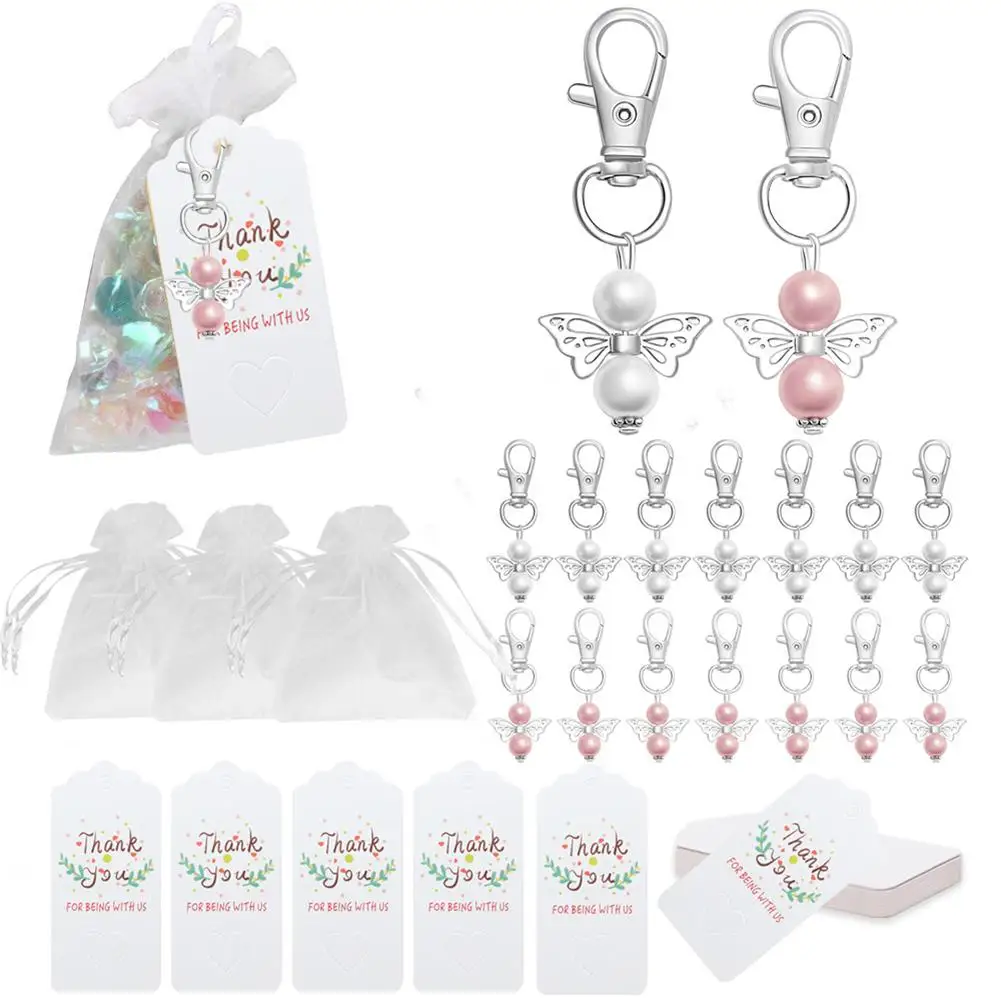 20Pcs Gift Box Decor Angel Keychain Organza Bags Wedding Favours Party Christening Pendant Christmas Gift for Guests Souvenir