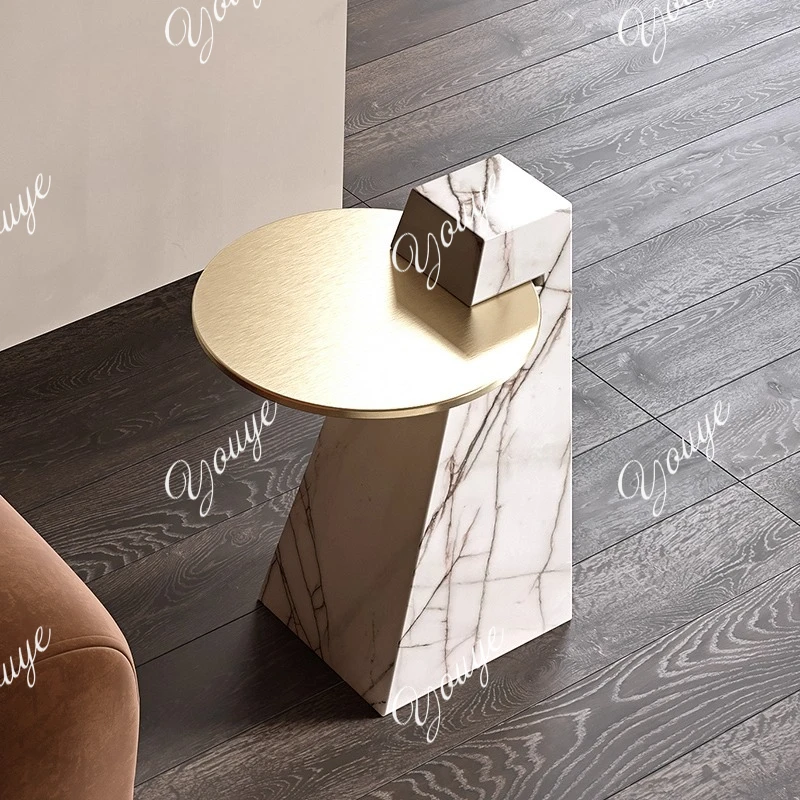 

Italian minimalist marble edge living room sofa light luxury post-modern corner table creative small coffee table